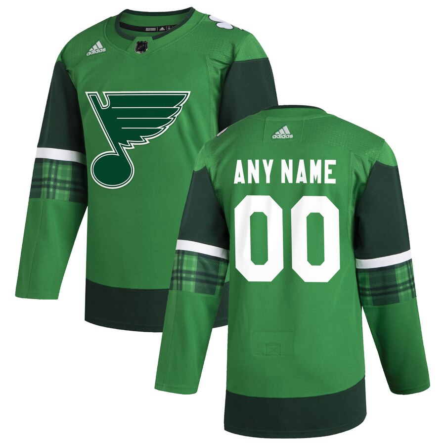 St. Louis Blues Men Adidas 2020 St. Patrick Day Custom Stitched NHL Jersey Green->customized nhl jersey->Custom Jersey